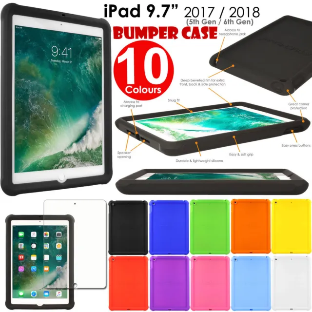 for Apple iPad 9.7 2017 / 2018 Rugged Soft Silicone Shock Proof Kids BUMPER Case