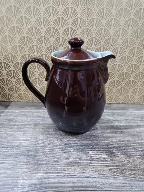 Vintage Retro DENBY Homestead Coffee / Tea Pot 2 1/2 pint Brown With Blue Inner