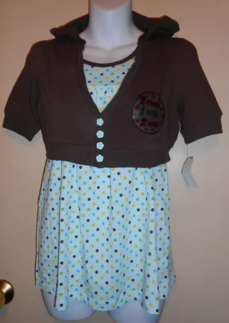 Knit Works Girls Polka Dot Skimp Top + Cropped Hoodie Brown & Mint L/14 NWT