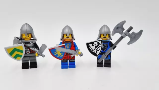 Lego 3 x Ritter Figur Falke  Löwe Burg Knights Castle Schild Waffen Falkenritter