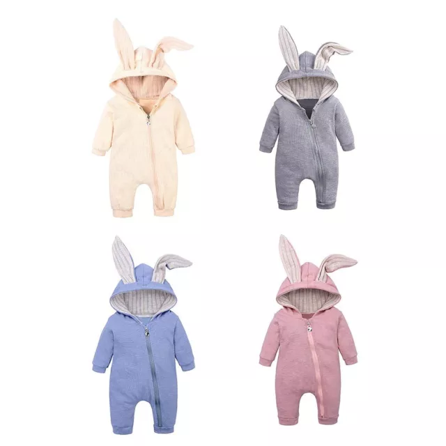 Newborn Baby Boys Girls Rabbit Ear Hooded Romper Jumpsuit Bodysuit Outfit Cloth 3