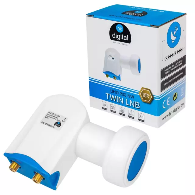 Twin LNB 0,1dB Digital Full HD TV 3D 5K 4K LNC LMB 2 Teilnehmer Wetterschutz SAT