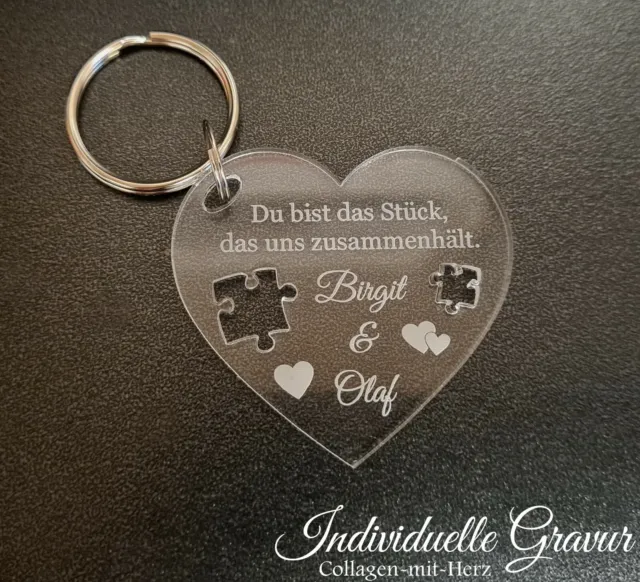 1 Schlüsselanhänger mit Gravur - Herz Puzzle Liebe Hochzeit Valentinstag LOVE