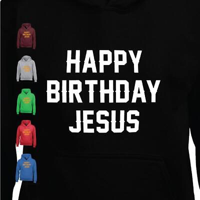 Happy Birthday Jesus Christmas Slogan Printed Mens Kids Hoodie Xmas Pullover