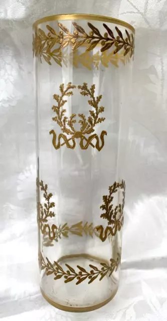 Antique 19 Th Century  Baccarat - St Louis Gold Painted Paneled - Ribbed Vase