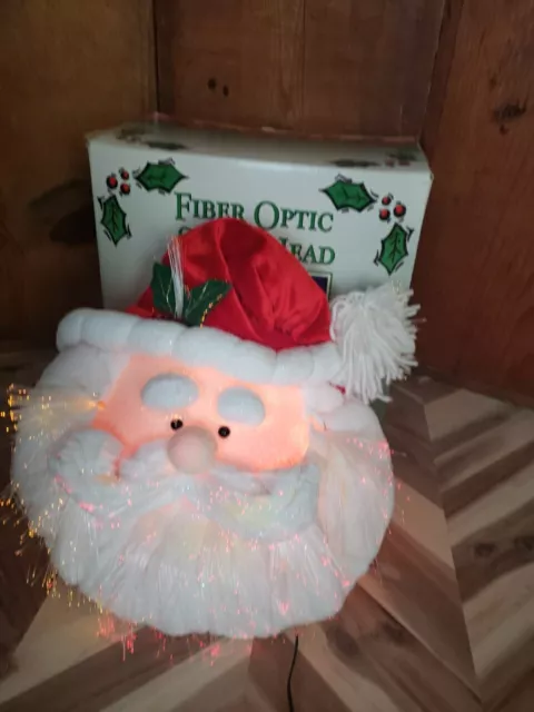 Vintage Fiber Optic Santa Claus Head Color Changing Christmas Decor With BOX