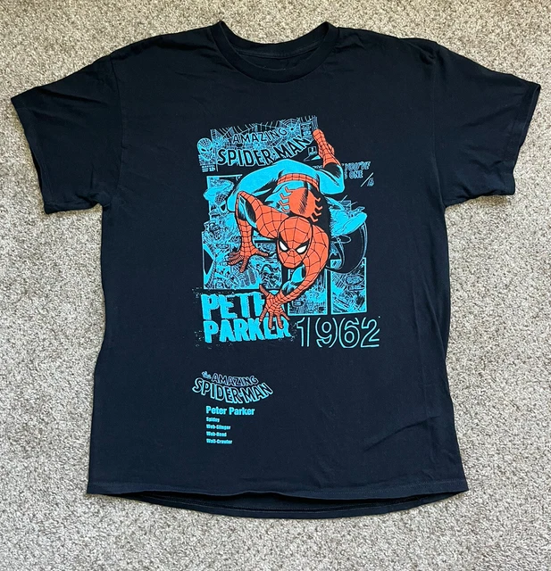Marvel The Amazing Spiderman Shirt Mens Large Black Short Sleeve Comic Graphic
