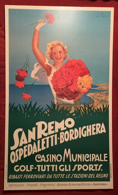 Vintage Plakat Werbung Sanremo Tourismus, Casino Golf 1933, 60x100cm