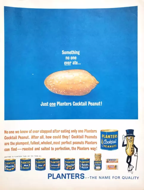 Planters Cocktail Peanuts 1962 Vtg Print Ad 10.5x13 Mr. Peanut