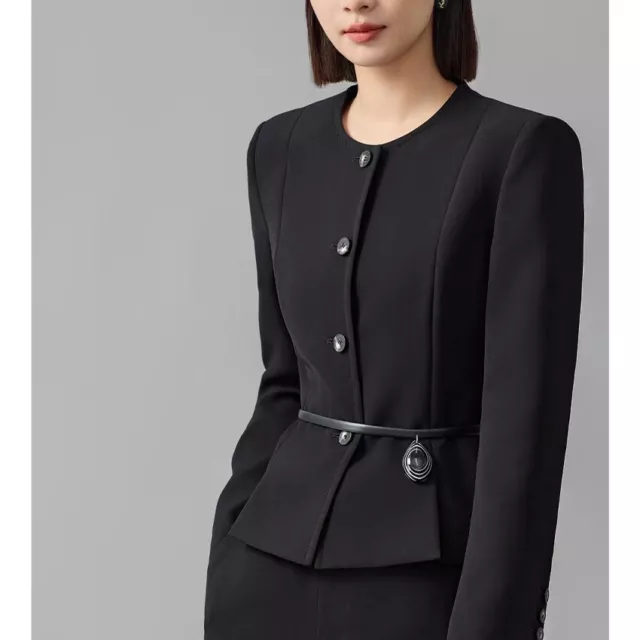 Womens Office Business Acetic Acid Suit Jacket Women Crew Neck Coat Blazer Pants 3