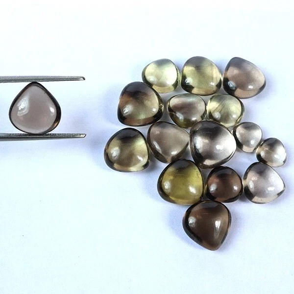 65 Ct/16 Pc Natural Smoky Quartz Pear Cabochon Gemstone 7-11 mm Wholesale Lot