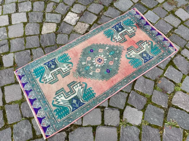 Turkish floor rug, Vintage small rug, %100 wool handmade, Doormats 1,5 x 3,2 ft