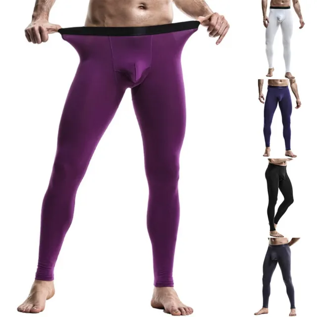 Men Long John Sheer Mesh Yoga Pants Smooth Stretchy Underwear