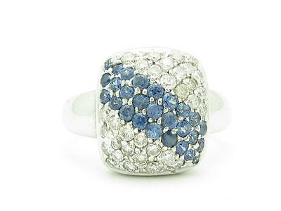 14KT Blanc Solide Or Véritable Diamant et Saphir Bleu Ensemble Pavé Bague Cadeau
