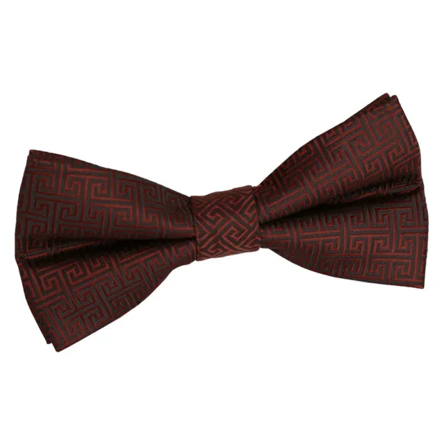 Cravatta con fiocco da uomo Borgogna intrecciata chiave greca geometrica formale pre-legata di DQT