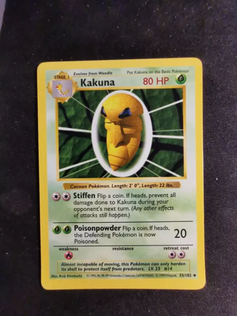 Kakuna 33/102 Shadowless Base Set Pokemon Card Wizard Of The Coast