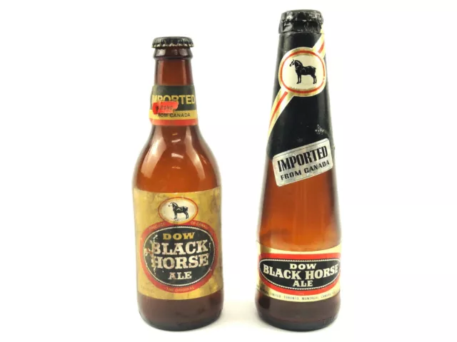 Dow Black Horse Ale Two Empty 12 Ounce Glass Beer Bottles Brown Canada