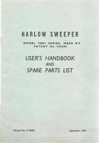 Harlow Path Sweeper Handbook Parts List 1963 78A