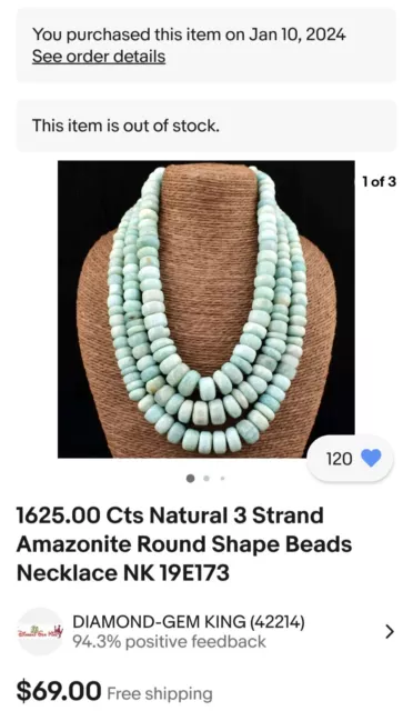 1625.00 Cts Natural 3 Strand Amazonite Round Shape Beads Necklace NEW Aqua Blue