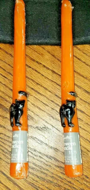 VTG Halloween Candles Orange with Black Cat Set of 2 Carlton Retro Spooky