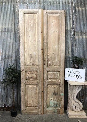 Antique French Double Doors (38.5x90.5) Raised Panel Doors, European Doors A355