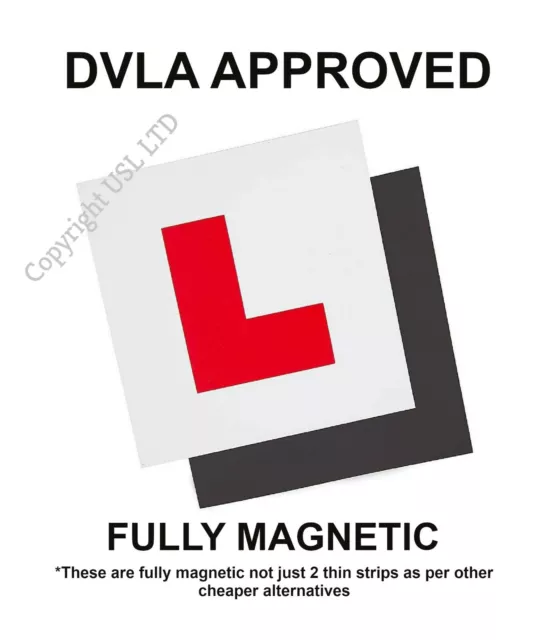 2 x FULLY MAGNETIC L PLATES SECURE Quick Easy To Fix Learner Sign DVLA APPROVED