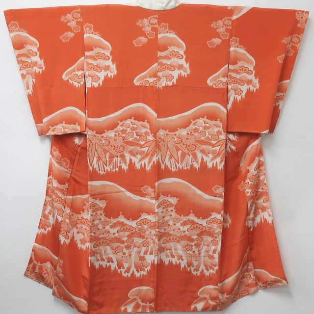 8873B2 Silk Vintage Japanese Kimono Juban Pine Tree Plum blossom Rinzu