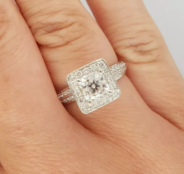 Diamond Engagement Ring 18ct White Gold Princess Cut Centre Size O Preloved