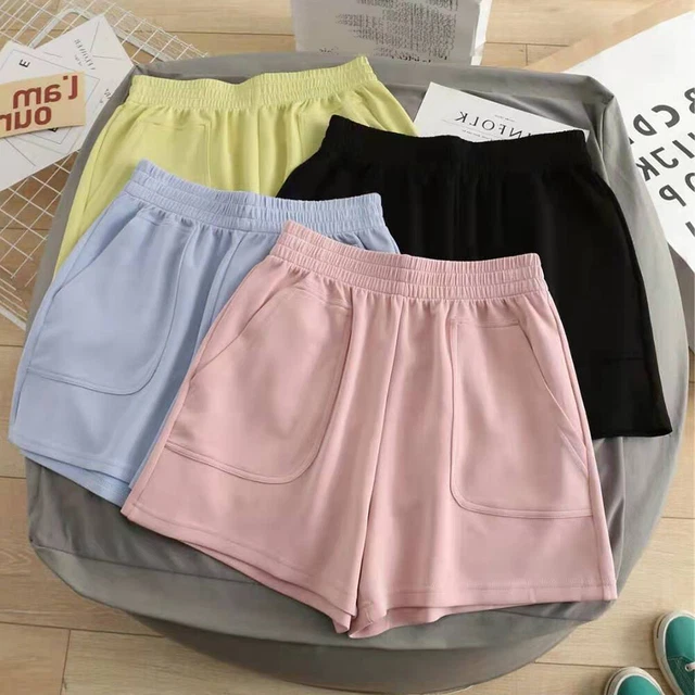 Pantaloncini donna estate vita alta elastici larghi cotone casual abiti corti