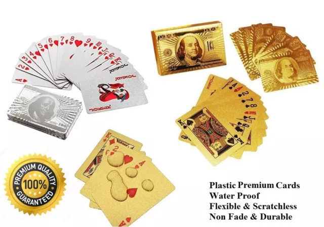 Professional Plastic Coated Waterproof Playing Cards Silver & Golden