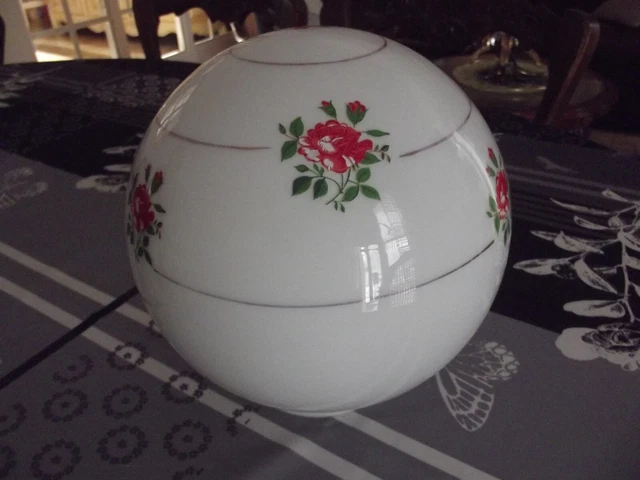 Abat-jour Opaline Vintage - Blanc - Décor Fleurs Dentelé