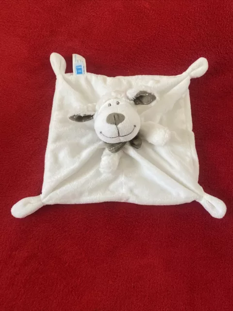 🇫🇷Doudou Plat Mouton Blanc Oreilles Écharpe Marron 4 Nouettes TEX BABY NEUF