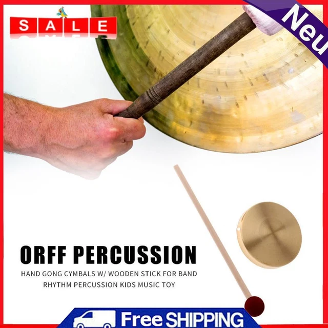 21cm Hand Gong Copper Cymbals with Wooden Stick for Band Rhythm Kids Music Toy