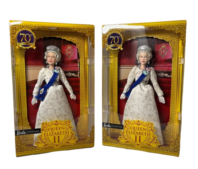 TWO BARBIE SIGNATURE Queen Elizabeth II Platinum Jubilee Dolls Limited edition. £1,200.00