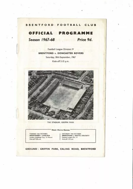 1967/68 Brentford v Doncaster Rovers Football Programme