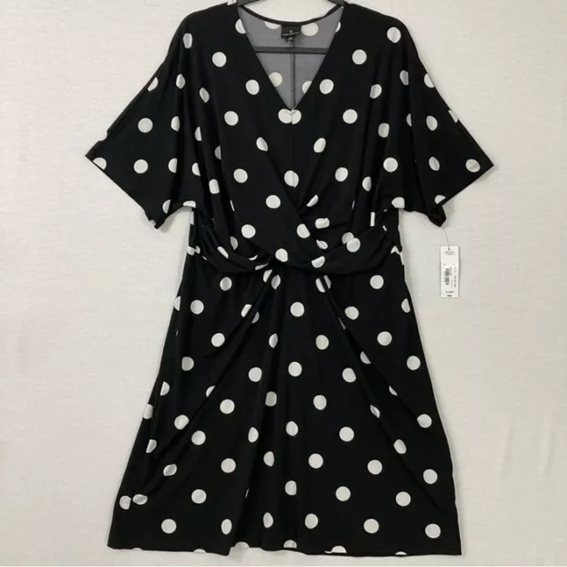 New Worthington Black White Polka Dot V Neck Stretch Dress size XL