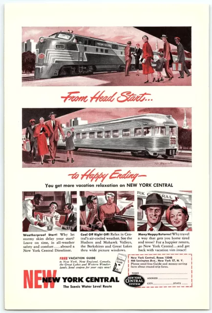 1940s NEW NEW YORK CENTRAL RAILROAD HEAD START TO HAPPY ENDINGS PRINT AD Z4351