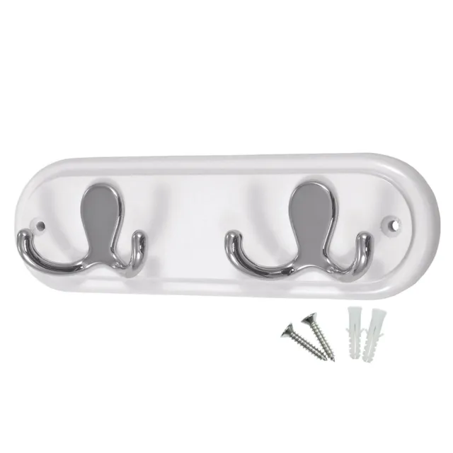 Coat Rack Door Wall Mounted, 2 Double Coat Hooks, White 22cm Robe Hanger