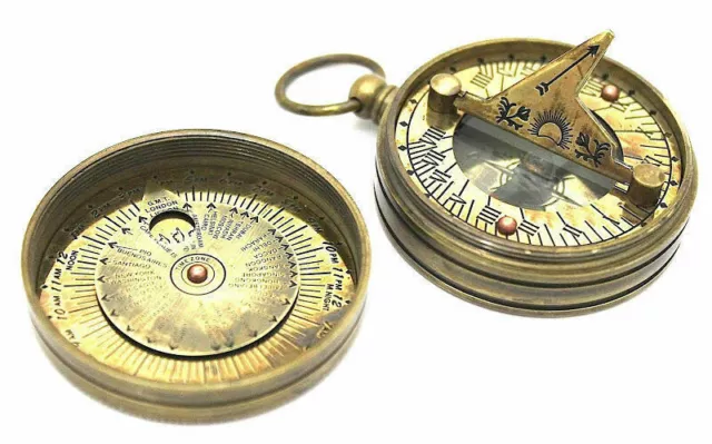 Vintage Dollond London Messing Sonnenuhr Nautisch Antik Gedicht Kompass Neu