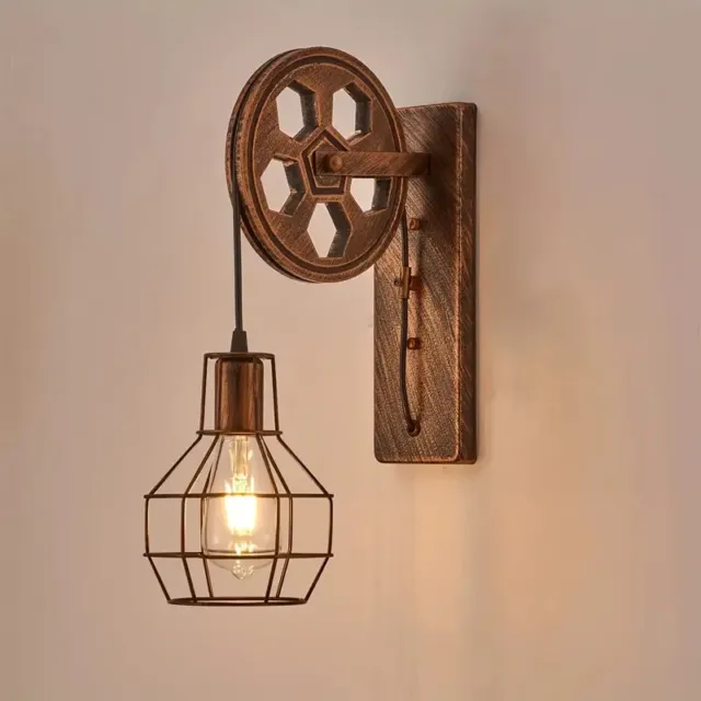 Lampada da parete in ferro vintage con paralume con ruota lampadario soggiorno