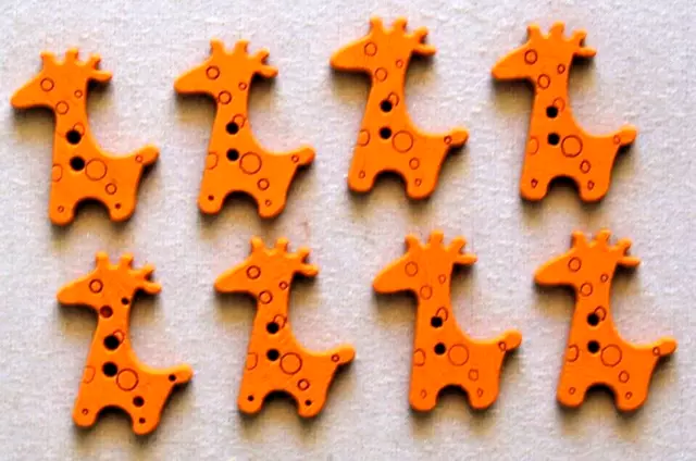 8 Orange Giraffe Shaped  20mm Wooden  Buttons