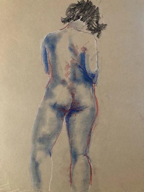 BEAUTIFUL MODERN CHARCOAL Drawing Nude Woman Erotic Back Paper Craft 