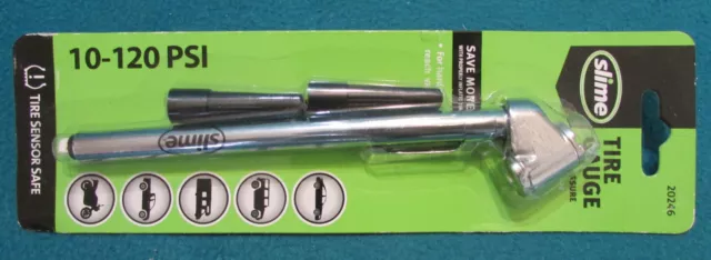 Slime 10-120 psi Dual Head Pencil Gauge w/Bonus Valve Extensions Tire Pressure