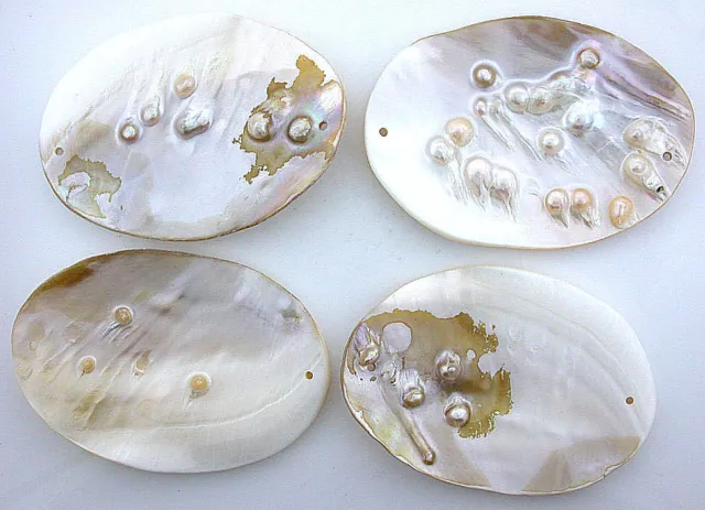ONE Large Oval Mabe Blister Mother Of Pearl Shell Gemstone Connector Focal Bead
