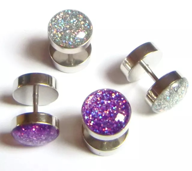 1x Glitter Fake Tunnel Stöpsel Plug Piercing Stecker Bling Ohrstecker Ohrringe