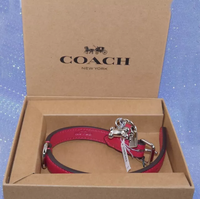 COACH RARE cross-grain leather Dog Collar SMALL bone tag Red #26177 New in BOX