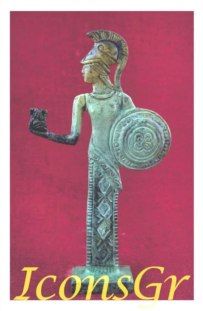 Ancient Greek Bronze Museum Statue Replica Athena Wth Shield & Owl Collectable
