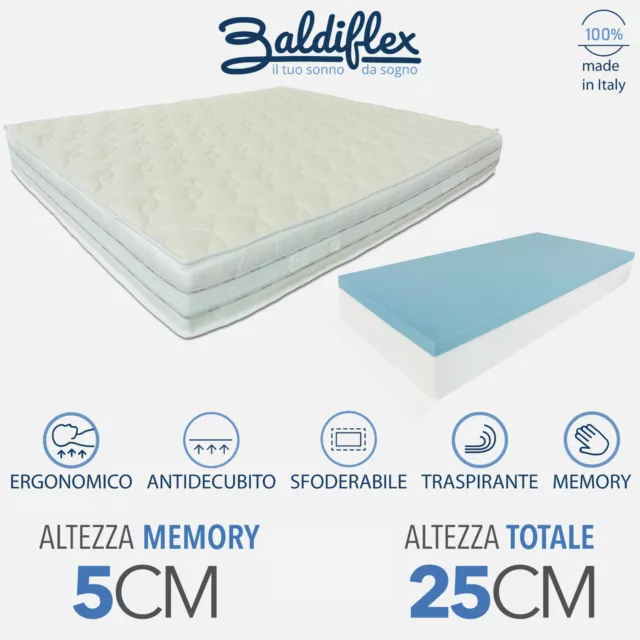 Materasso Memory Sfoderabile H 25 Cm Special Baldiflex, Antiacaro, Annallergico