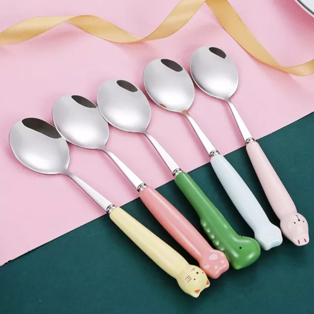 Ceramic Handle Stainless Steel Soup Spoons Tableware Cutlery Kitchen Utensil