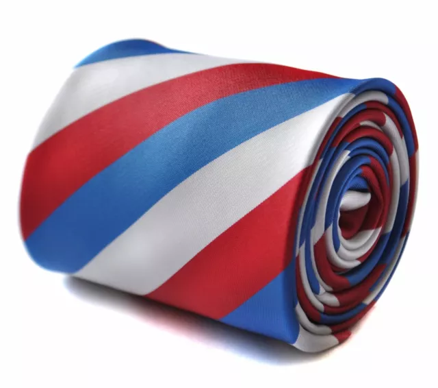 Frederick Thomas Designer Mens Tie - Royal Blue Red & White - Repp Club Striped